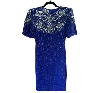 Life & Style Blue‎ Beaded and Sequin Dress Size Small